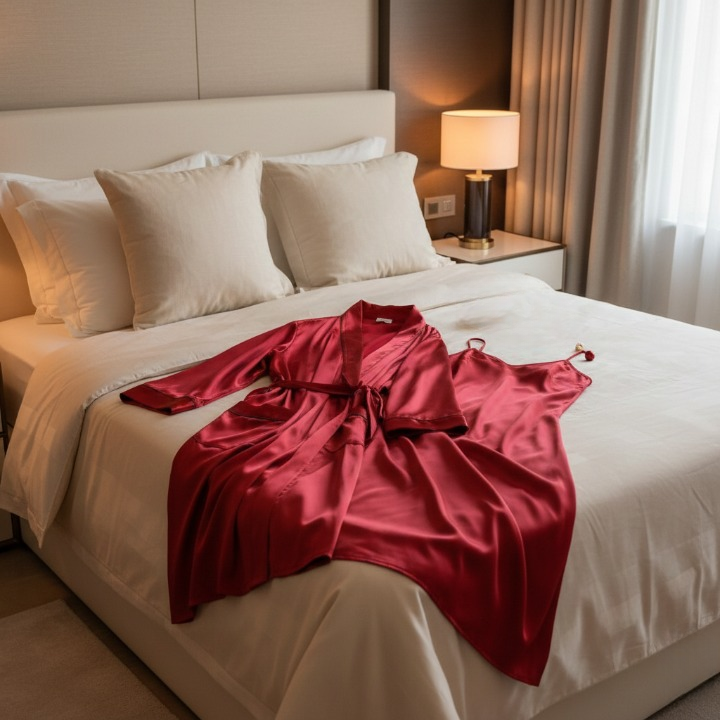 Premium Satin Silk Couple Gown Set – 3-Piece Luxury Nightwear