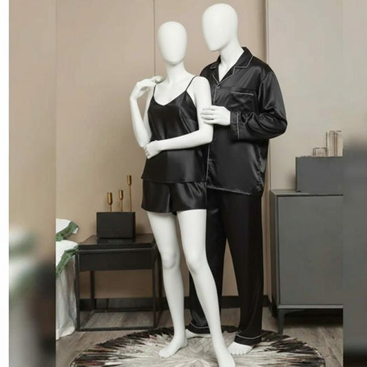 Premium Satin Silk Couple Night Suit – Pajama & Short Set (4 Pcs)