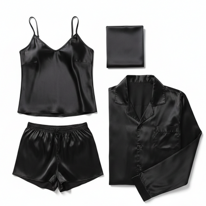 Premium Satin Silk Couple Night Suit – Pajama & Short Set (4 Pcs)