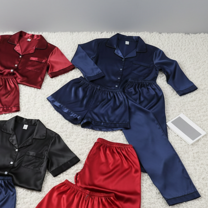 Couple Night Suit – Silk Satin Sleepwear Set (4 Pcs)