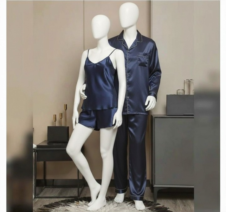 Premium Satin Silk Couple Night Suit – Pajama & Short Set (4 Pcs)