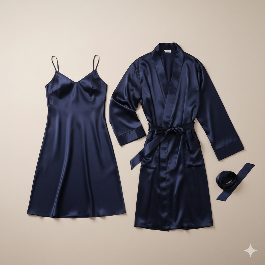 Premium Satin Silk Couple Gown Set – 3-Piece Luxury Nightwear