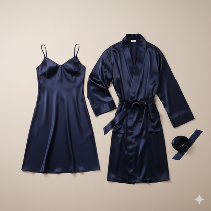 Premium Satin Silk Couple Gown Set – 3-Piece Luxury Nightwear