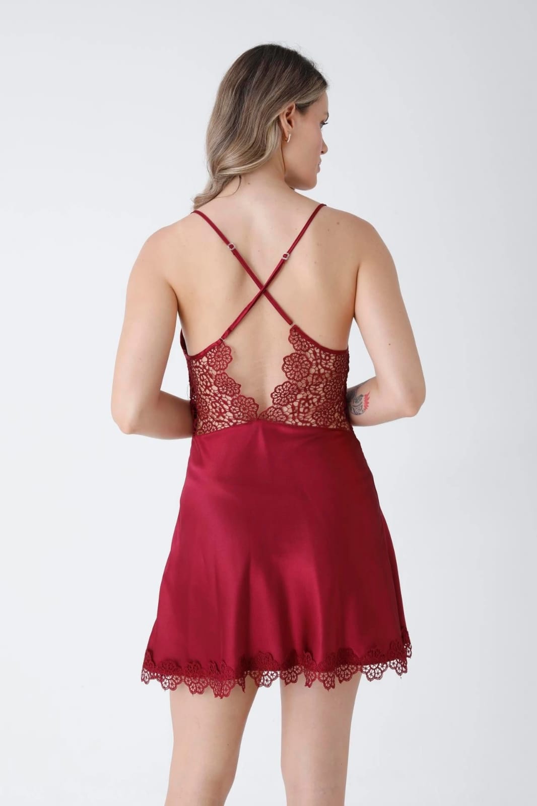 Turkish 6 Peice Satin Nightgown Set - Maroon