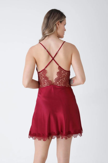 Turkish 6 Peice Satin Nightgown Set - Maroon