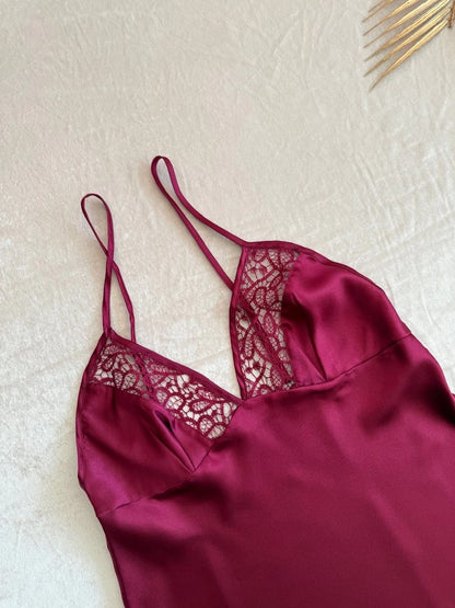 Turkish 6 Peice Satin Nightgown Set - Maroon