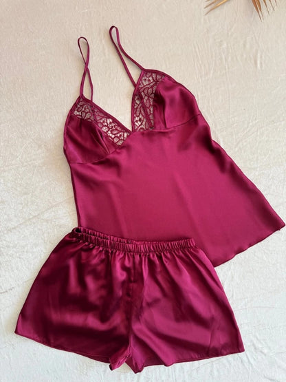 Turkish 6 Peice Satin Nightgown Set - Maroon