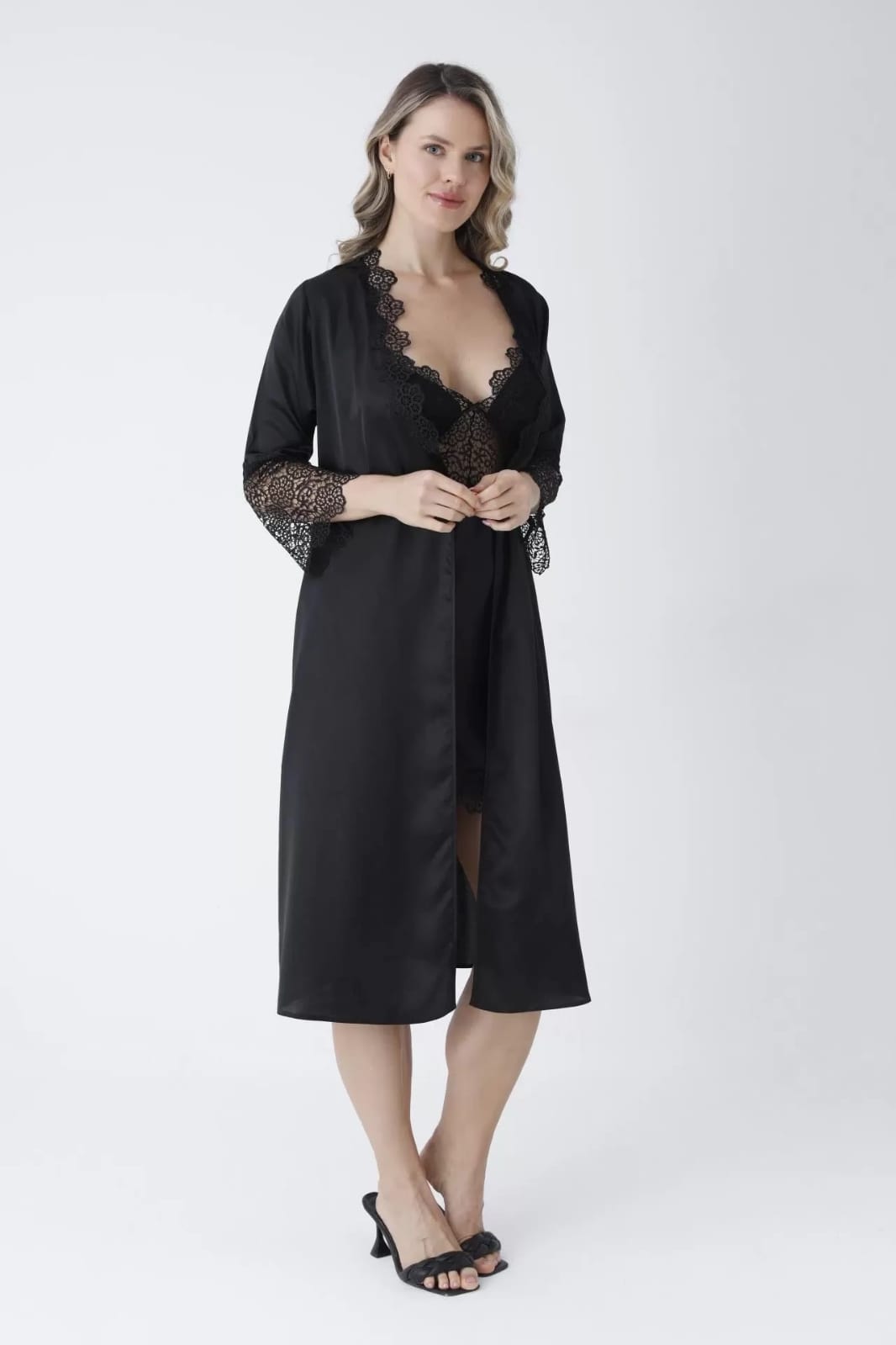Turkish 3 Piece Nightgown Set - Black