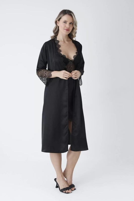 Turkish 3 Piece Nightgown Set - Black
