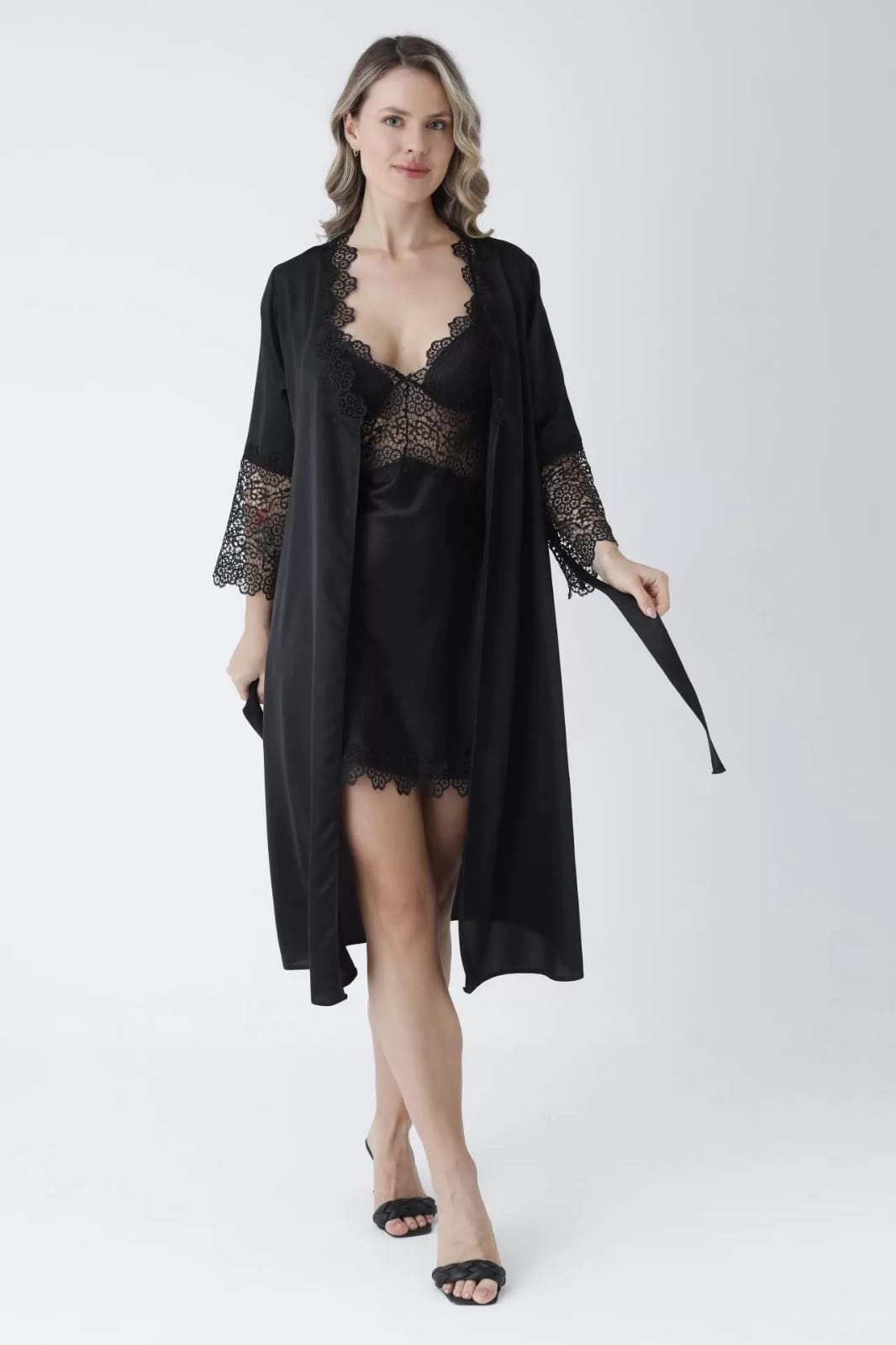 Turkish 3 Piece Nightgown Set - Black