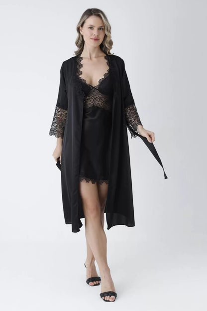 Turkish 3 Piece Nightgown Set - Black