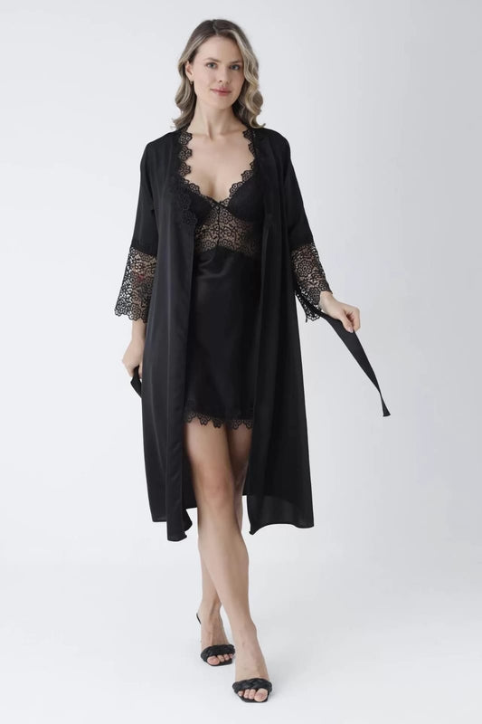 Turkish 3 Piece Nightgown Set - Black