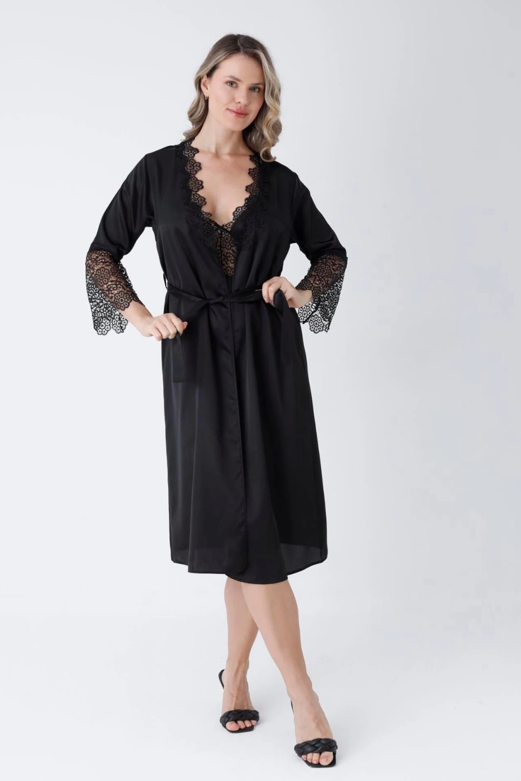 Turkish 3 Piece Nightgown Set - Black