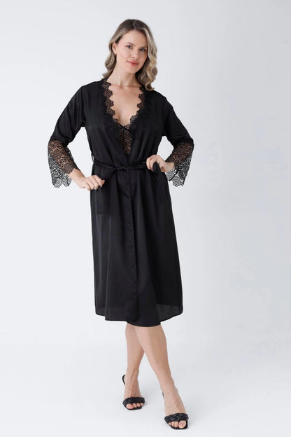 Turkish 3 Piece Nightgown Set - Black