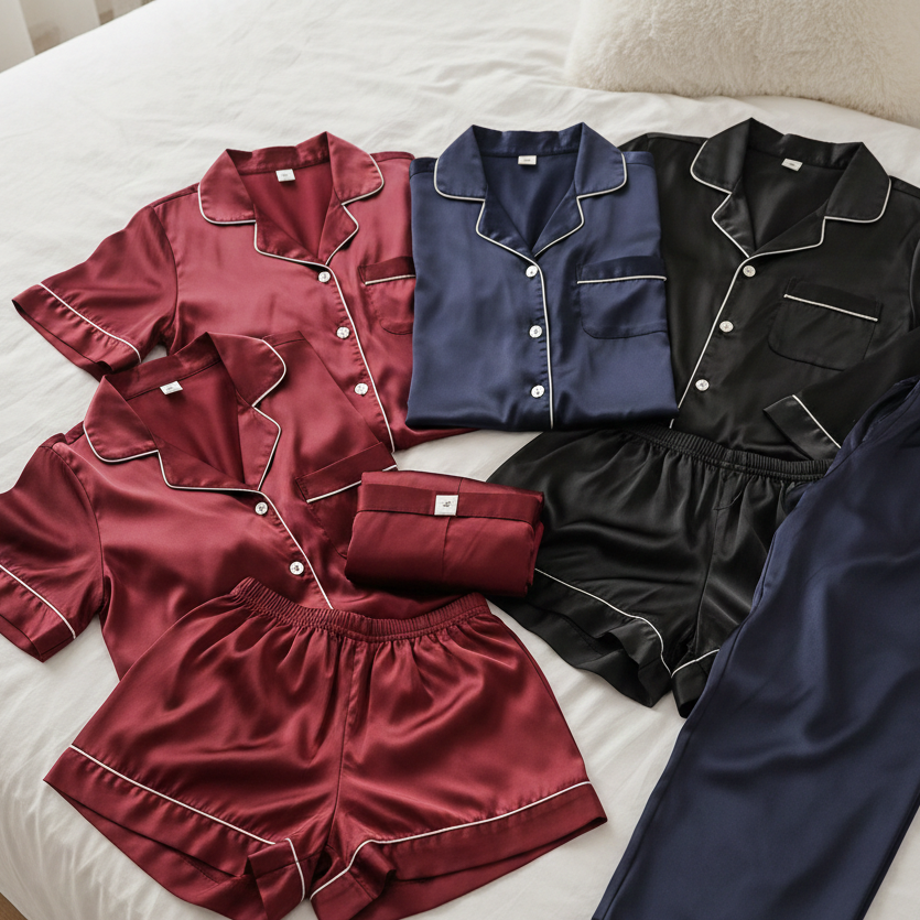 Couple Night Suit – Silk Satin Sleepwear Set (4 Pcs)
