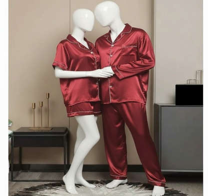 Couple Night Suit – Silk Satin Sleepwear Set (4 Pcs)