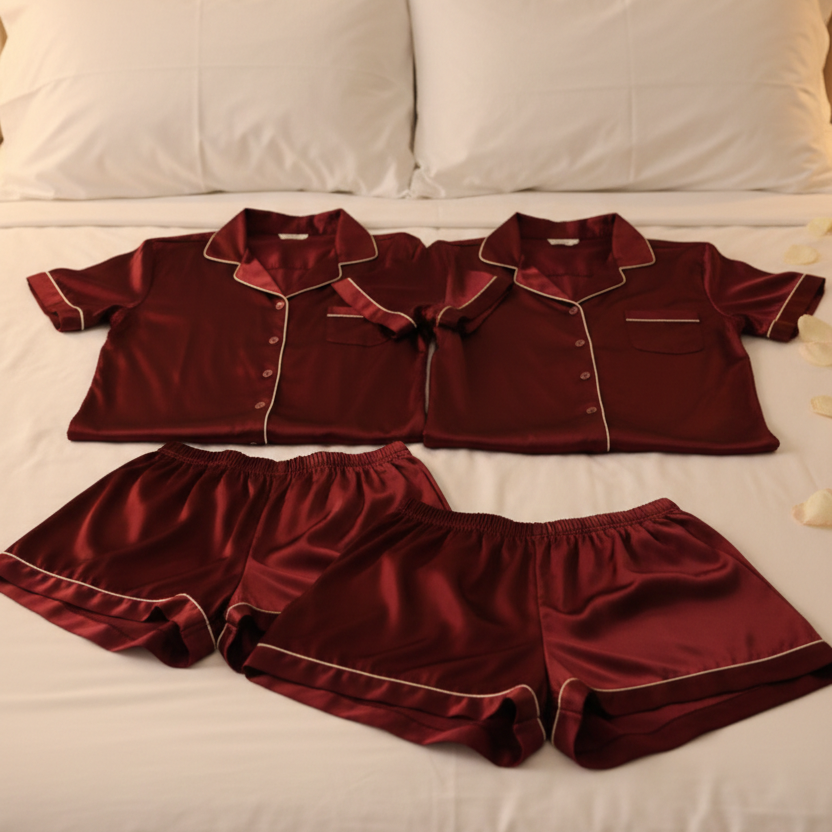Couple Night Dress Silk Pajama Set – 4 Piece