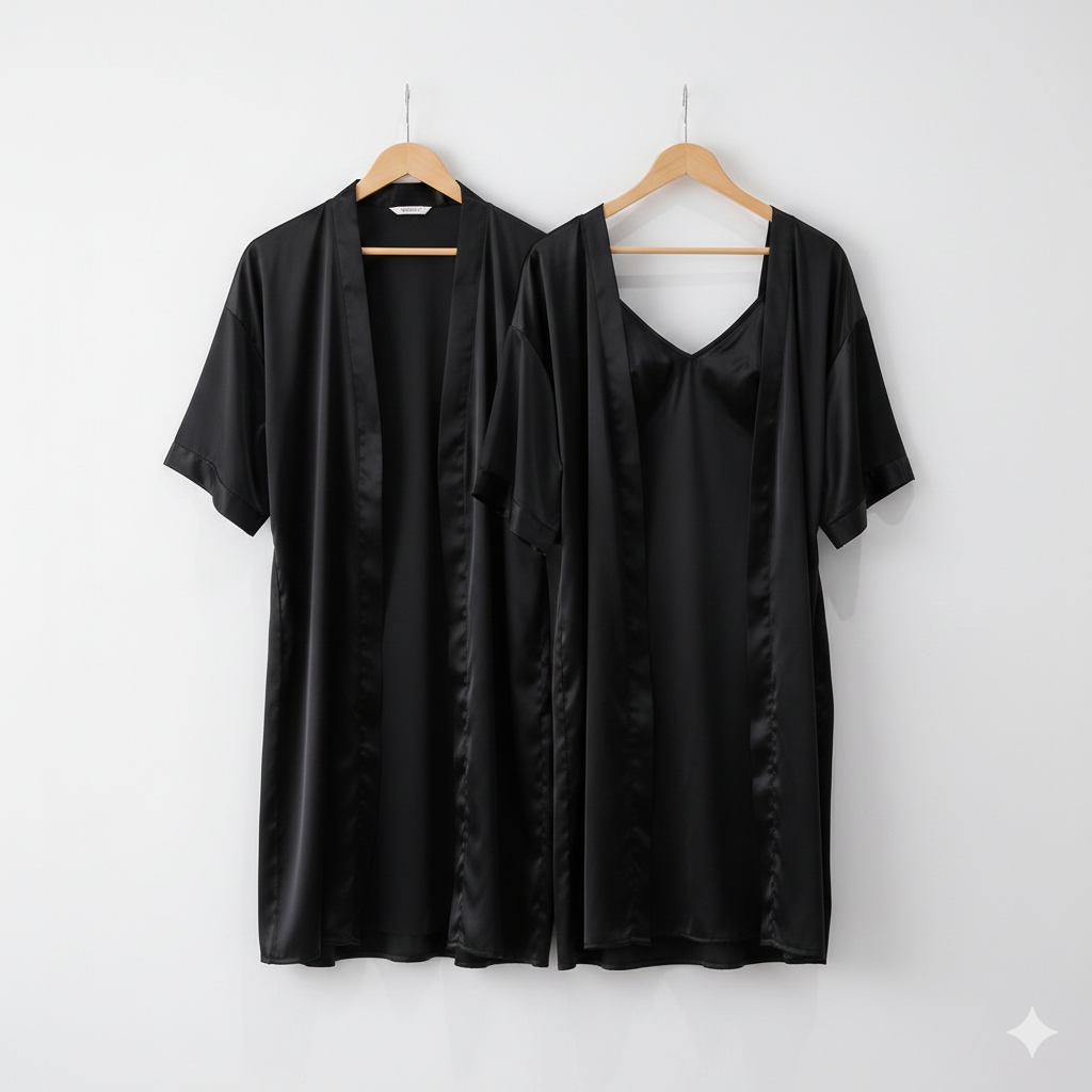 Premium Satin Silk Couple Gown Set – 3-Piece Luxury Nightwear
