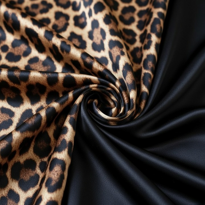 Couple Leopard Print & Black Satin Sleepwear Set – 4 Piece
