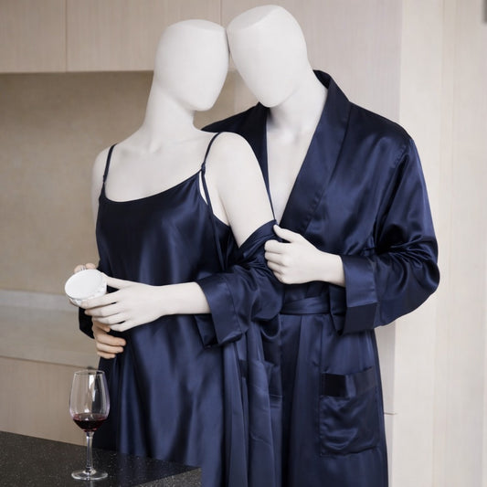 Premium Satin Silk Couple Gown Set – 3-Piece Luxury Nightwear