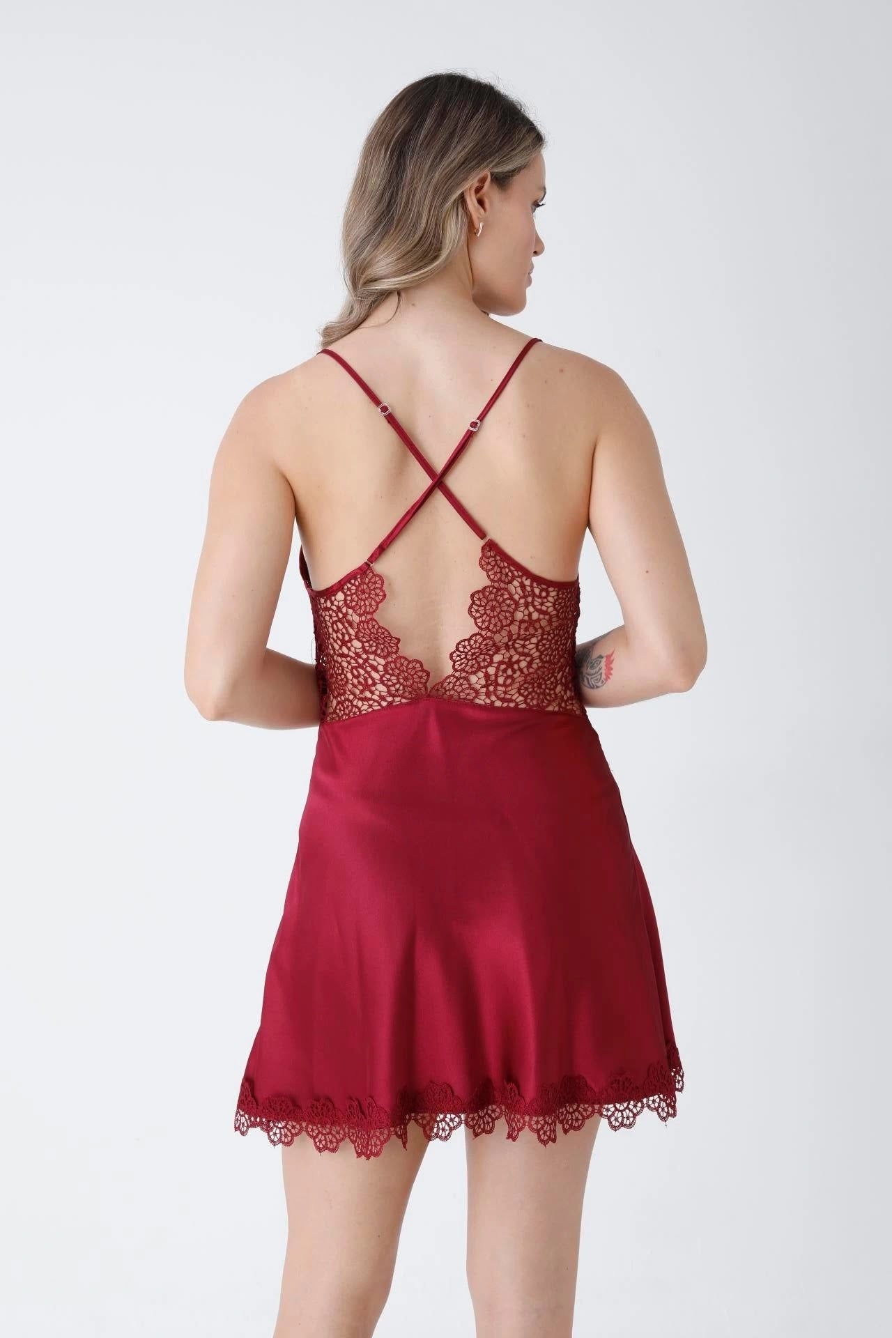 Luxury Turkish Design Silk Satin 6 Piece Nightwear Set For Women - Maroon