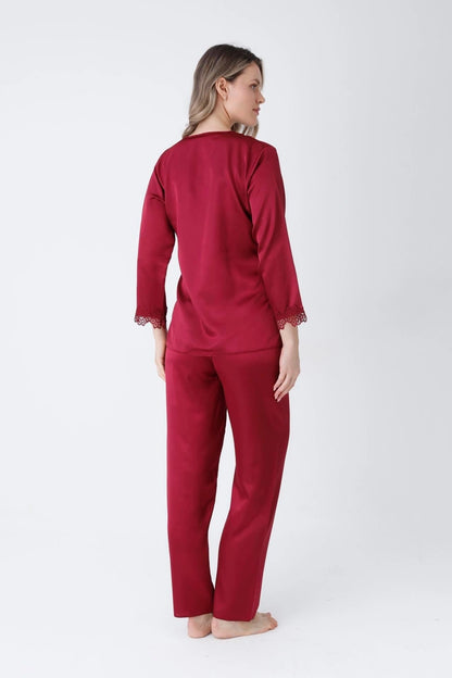 Luxury Turkish Design Silk Satin 6 Piece Nightwear Set For Women - Maroon